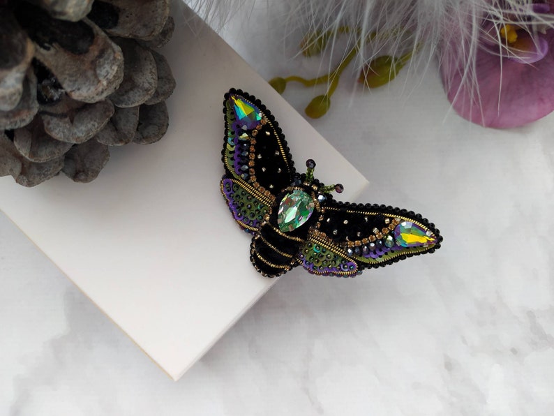 Beaded Butterfly Moth Beetle brooch pin Embroidered brooch Insect jewelry Statement jewelry Insect art Animal jewelry Nature jewelry Bug pin image 6