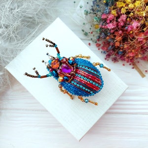 Embroidery beaded brooch Stag Beetle brooch pin Art glass brooch Insect art Animal Nature jewelry Bug jewelry Bug pin 21st birthday gift image 7