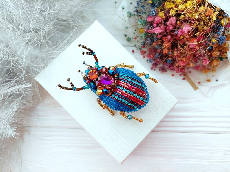 Embroidery beaded brooch Stag Beetle brooch pin Art glass brooch Insect art Animal Nature jewelry Bug jewelry Bug pin 21st birthday gift image 7