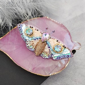 Beaded Butterfly brooch pin, Moth brooch pin, Beetle brooch pin, Art glass brooch, Embroidery beaded brooch, Bug jewelry, Sparkle brooch image 5