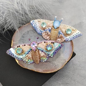 Beaded Butterfly brooch pin, Moth brooch pin, Beetle brooch pin, Art glass brooch, Embroidery beaded brooch, Bug jewelry, Sparkle brooch image 6