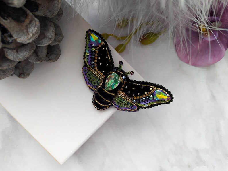 Beaded Butterfly Moth Beetle brooch pin Embroidered brooch Insect jewelry Statement jewelry Insect art Animal jewelry Nature jewelry Bug pin image 4