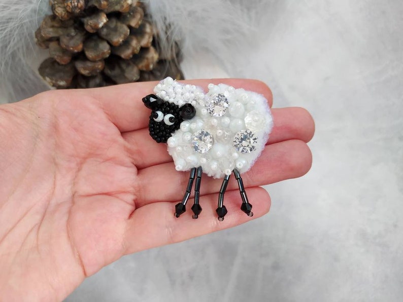 Beaded sheep pin white sheep brooch lamb pin brooch | Etsy
