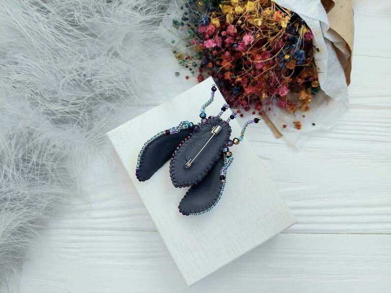 Beaded Cicada brooch pin Beetle brooch pin Fly brooch pin Embroidered brooch Insect brooch Statement jewelry Unique jewelry Bug brooch pin image 9