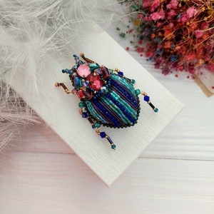 Embroidery beaded brooch Insect art Art glass brooch Stag Beetle brooch pin Animal Nature jewelry Bug jewelry Bug pin 21st birthday gift image 7