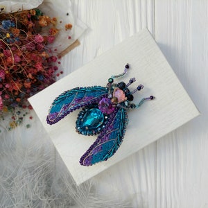 Beaded Cicada brooch pin Beetle brooch pin Fly brooch pin Embroidered brooch Insect brooch Statement jewelry Unique jewelry Bug brooch pin image 7