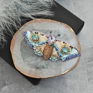 Beaded Butterfly brooch pin, Moth brooch pin, Beetle brooch pin, Art glass brooch, Embroidery beaded brooch, Bug jewelry, Sparkle brooch image 3