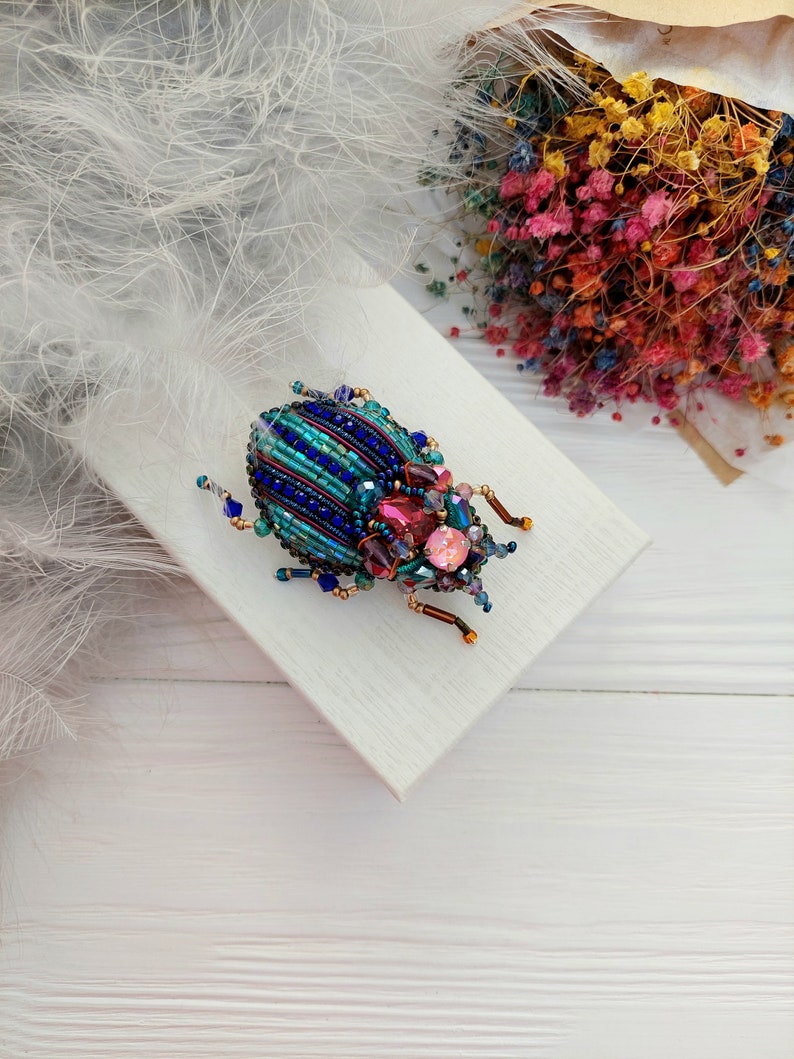 Embroidery beaded brooch Insect art Art glass brooch Stag Beetle brooch pin Animal Nature jewelry Bug jewelry Bug pin 21st birthday gift image 6