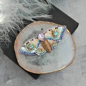 Beaded Butterfly brooch pin, Moth brooch pin, Beetle brooch pin, Art glass brooch, Embroidery beaded brooch, Bug jewelry, Sparkle brooch image 7