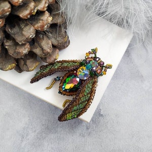 Beaded Cicada brooch pin Beetle brooch pin Fly brooch pin Embroidered brooch Insect brooch Statement jewelry Unique jewelry Bug brooch pin