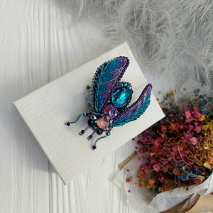 Beaded Cicada brooch pin Beetle brooch pin Fly brooch pin Embroidered brooch Insect brooch Statement jewelry Unique jewelry Bug brooch pin image 5