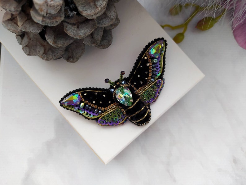 Beaded Butterfly Moth Beetle brooch pin Embroidered brooch Insect jewelry Statement jewelry Insect art Animal jewelry Nature jewelry Bug pin image 2