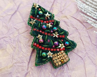 Christmas tree pin * Christmas embroidery * Christmas tree brooch * Christmas gift * Christmas jewelry * Christmas Pins * Holiday brooch
