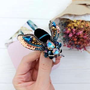 Cicada brooch pin Beaded hand embroidery Beetle broach Art glass brooch Insect decoration Fly pin Fantasy brooch Brooch on scarf Unique gift