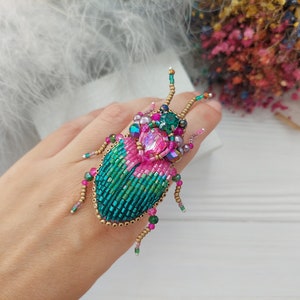 Embroidery beaded brooch Stag Beetle brooch pin Art glass brooch Insect art Animal Nature jewelry Bug jewelry Bug pin 21st birthday gift image 2