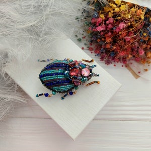 Embroidery beaded brooch Insect art Art glass brooch Stag Beetle brooch pin Animal Nature jewelry Bug jewelry Bug pin 21st birthday gift image 5