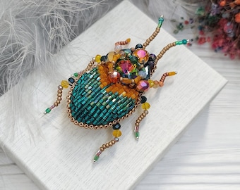 Embroidery beaded brooch Stag Beetle brooch pin Art glass brooch Insect art Animal Nature jewelry Bug jewelry Bug pin 21st birthday gift