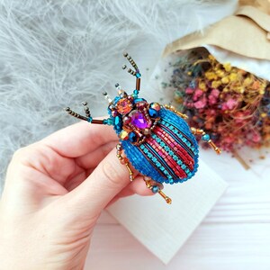 Embroidery beaded brooch Stag Beetle brooch pin Art glass brooch Insect art Animal Nature jewelry Bug jewelry Bug pin 21st birthday gift image 8