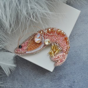 Shrimp Rhinestone Brooch Pin, Beaded embroidery Shrimp Brooch Pin image 8