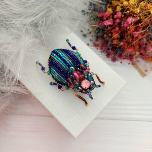 Embroidery beaded brooch Insect art Art glass brooch Stag Beetle brooch pin Animal Nature jewelry Bug jewelry Bug pin 21st birthday gift image 8