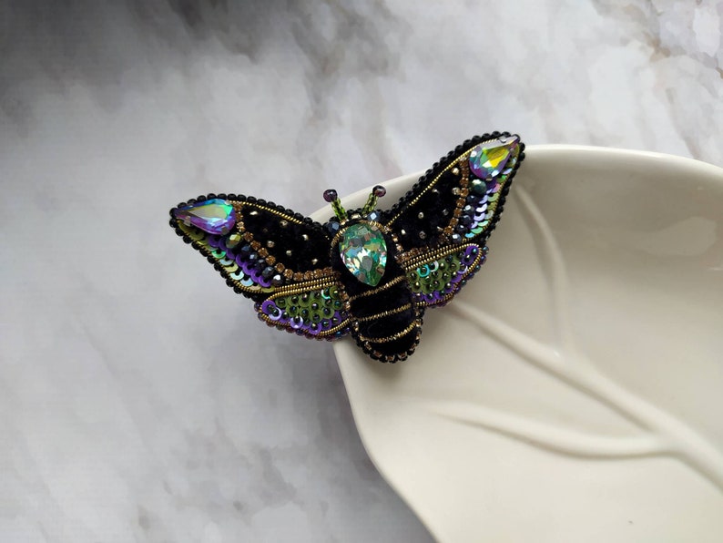Beaded Butterfly Moth Beetle brooch pin Embroidered brooch Insect jewelry Statement jewelry Insect art Animal jewelry Nature jewelry Bug pin image 9