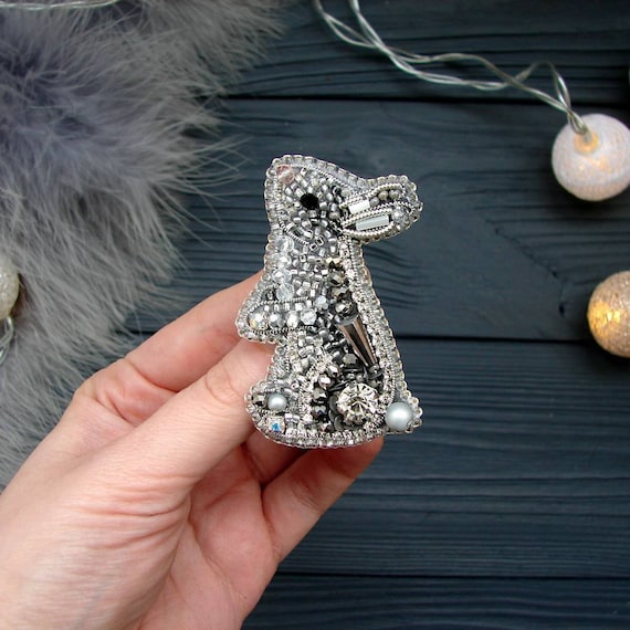 Rabbit Brooch Pin Embroidered Brooch Seed Beaded Brooch Animal