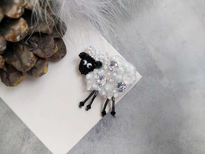 Beaded sheep pin white sheep brooch lamb pin brooch | Etsy