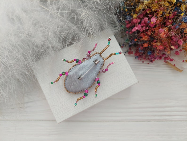 Embroidery beaded brooch Stag Beetle brooch pin Art glass brooch Insect art Animal Nature jewelry Bug jewelry Bug pin 21st birthday gift image 3