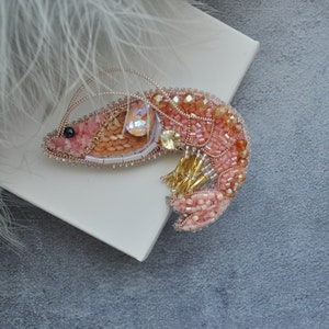 Shrimp Rhinestone Brooch Pin, Beaded embroidery Shrimp Brooch Pin image 6