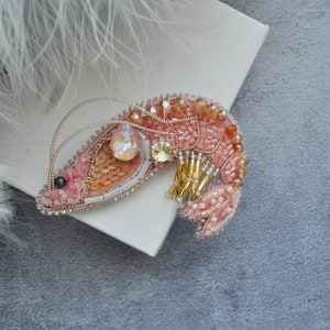 Shrimp Rhinestone Brooch Pin, Beaded embroidery Shrimp Brooch Pin image 9