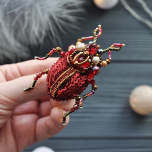 Embroidery beaded brooch Beetle brooch pin jewelry Insect brooch Statement jewelry Unique jewelry Bug pin 40th birthday gifts for women