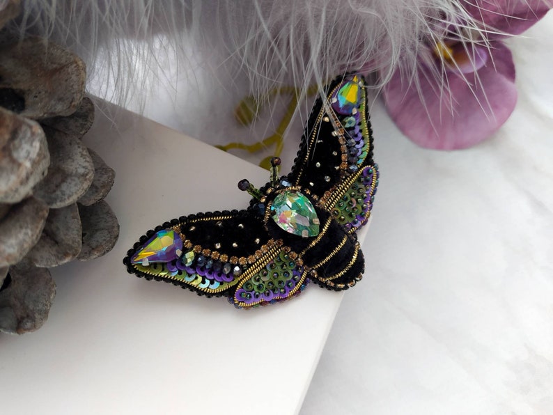 Beaded Butterfly Moth Beetle brooch pin Embroidered brooch Insect jewelry Statement jewelry Insect art Animal jewelry Nature jewelry Bug pin image 1