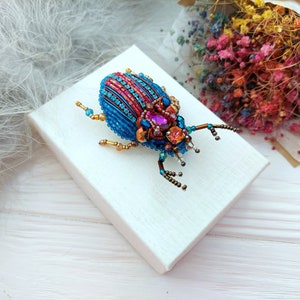 Embroidery beaded brooch Stag Beetle brooch pin Art glass brooch Insect art Animal Nature jewelry Bug jewelry Bug pin 21st birthday gift image 4