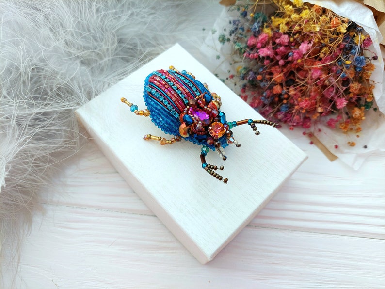 Embroidery beaded brooch Stag Beetle brooch pin Art glass brooch Insect art Animal Nature jewelry Bug jewelry Bug pin 21st birthday gift image 4