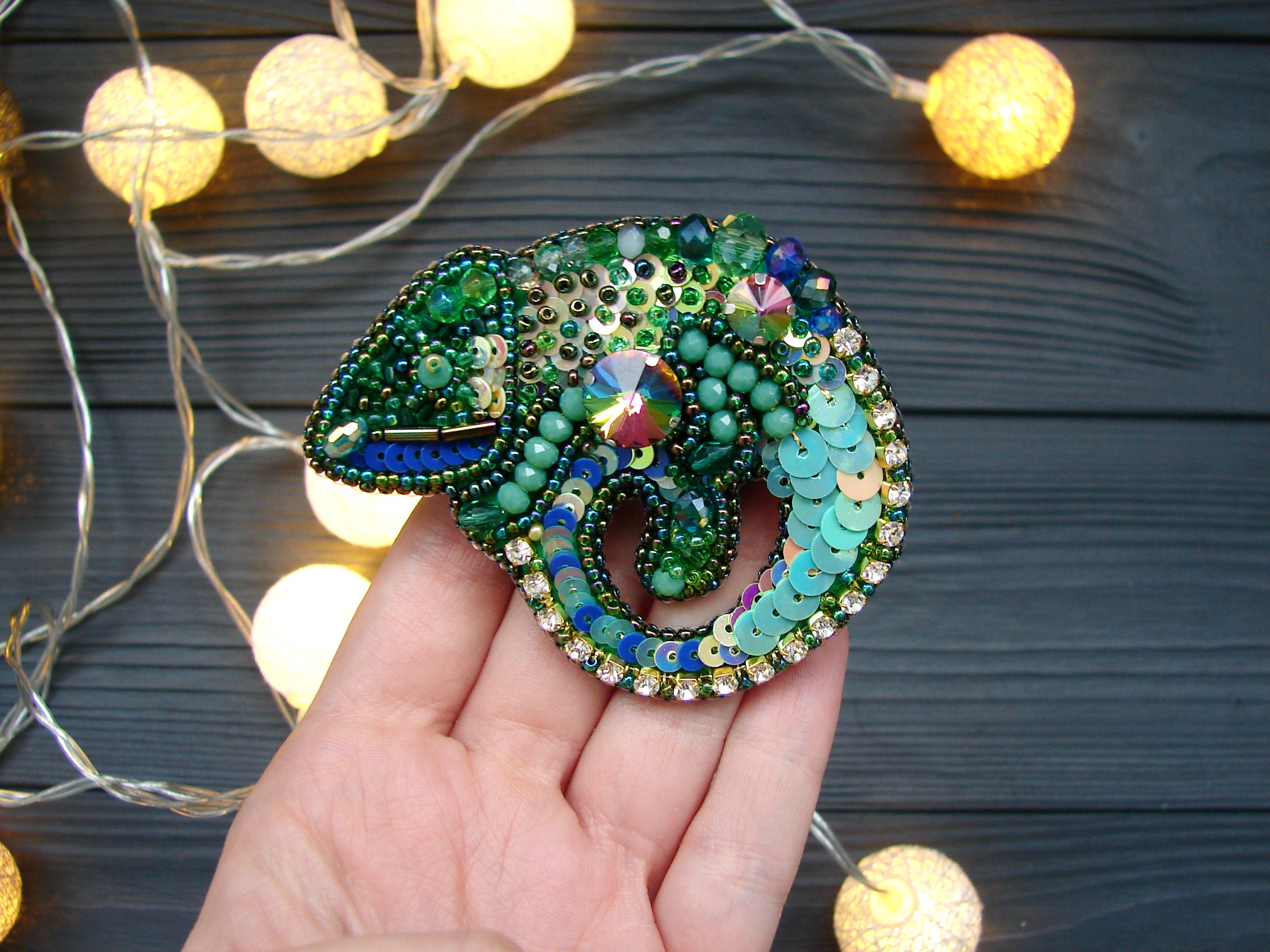 Chameleon Brooch Beaded Chameleon Brooch Chameleon Jewelry