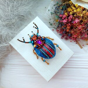 Embroidery beaded brooch Stag Beetle brooch pin Art glass brooch Insect art Animal Nature jewelry Bug jewelry Bug pin 21st birthday gift image 9