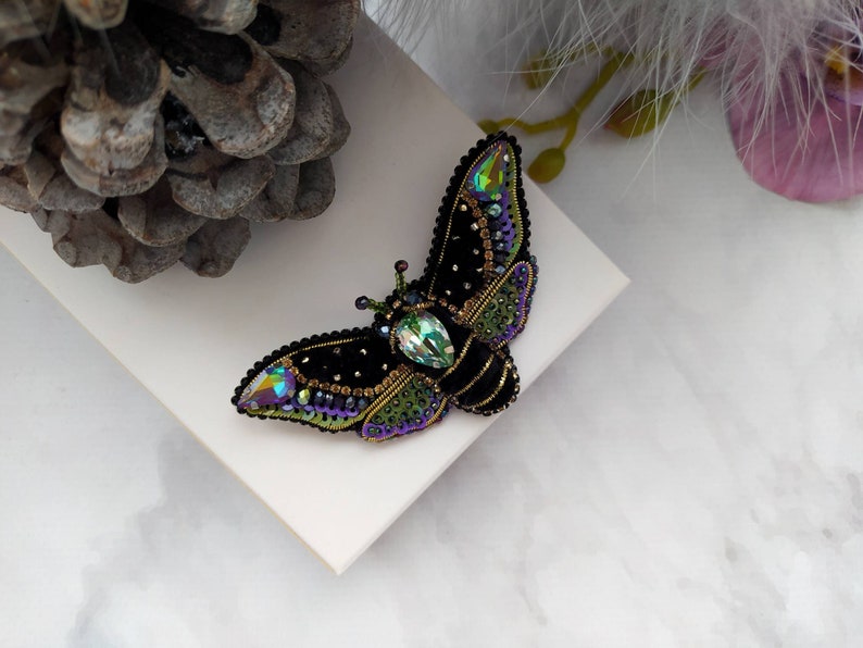 Beaded Butterfly Moth Beetle brooch pin Embroidered brooch Insect jewelry Statement jewelry Insect art Animal jewelry Nature jewelry Bug pin image 5
