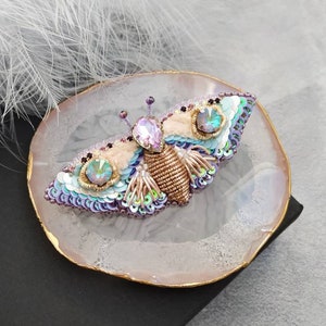 Beaded Butterfly brooch pin, Moth brooch pin, Beetle brooch pin, Art glass brooch, Embroidery beaded brooch, Bug jewelry, Sparkle brooch image 10