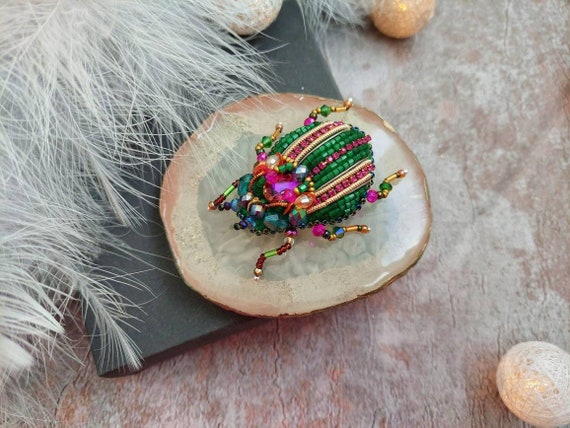 Spilla a forma di scarabeo con perline, spilla a forma di