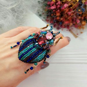 Embroidery beaded brooch Insect art Art glass brooch Stag Beetle brooch pin Animal Nature jewelry Bug jewelry Bug pin 21st birthday gift