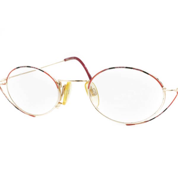 Designer modern eyewear GMC by Trend Company, oval adroned reading glasses // rose gold and red hand painted detial, Vintage 1970s