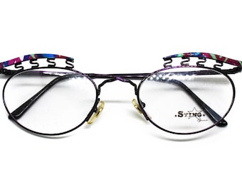 Crazy and uncommon STING by ATAIR eyeglasses // sunglasses structure, adorned frame psycho pattern , NOS 1980s