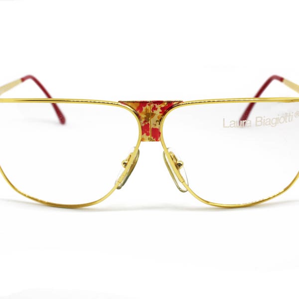 Laura Biagiotti mod. V 90 or brillant et motif design, Lunettes unisexes à dessus plat, Hype et coloré