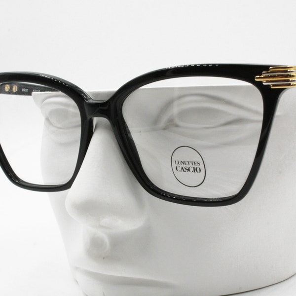 LUNETTES CASCIO Vintage 80s black frame, Women large eye wire 55[]18, New Old Stock