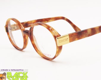 CONCERT Vintage 80s round circle glasses frame, Amber acetate & golden hinges, New Old Stock 1980s