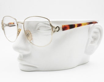 Vintage 90s Eyeglass frame OPTILENS Golden & Tortoise, Designer temples, New Old Stock 1990s