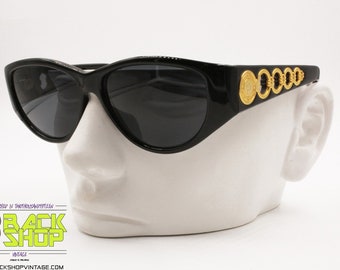 ROCHAS PARIS mod. 9014 01 Vintage Sunglasses total black with lavis golden arms, New Old Stock