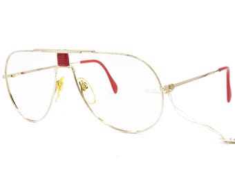 Rare aviator ACTUELL COUTURE frame Germany Act. 521 321 , Pale Golden with red details // Vintage 1980s