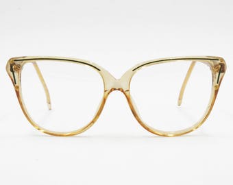 Vogart 1970s caramel acetate frame eyeglasses, deep green lined // Overized cat eye // New Old Stock 70s