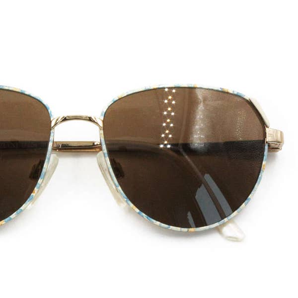 Vintage oval sunglasses pale gold & sodalite stone LINO VENEZIANI mod. LV 122-320 // oval drop sunglasses Deadstock sunnies